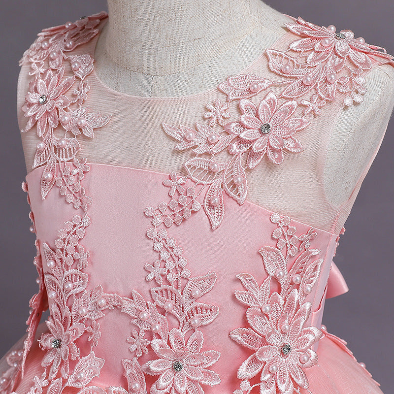 Lace Tulle A-Line Flower Girl Dress Sleeveless Floor Length