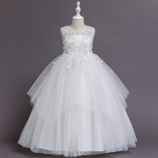 Lace Tulle A-Line Flower Girl Dress Sleeveless Floor Length