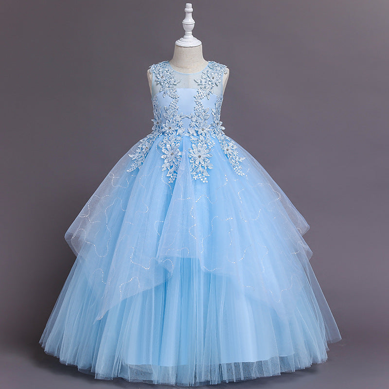 Lace Tulle A-Line Flower Girl Dress Sleeveless Floor Length