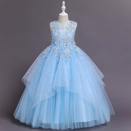 Lace Tulle A-Line Flower Girl Dress Sleeveless Floor Length
