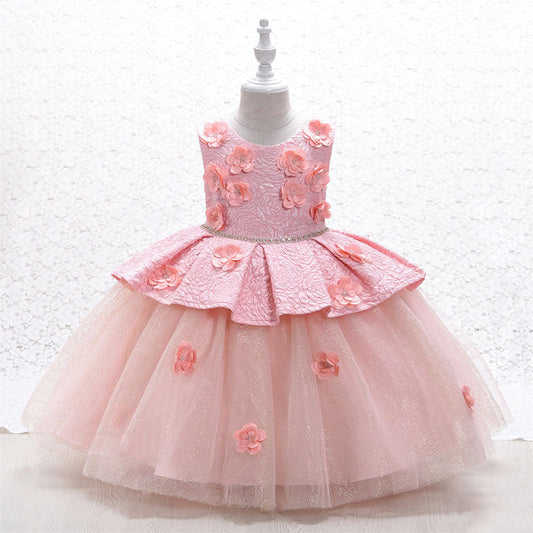 Lace Tulle Princess Flower Girl Dress | Sleeveless Tea
