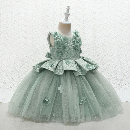 Lace Tulle Princess Flower Girl Dress | Sleeveless Tea