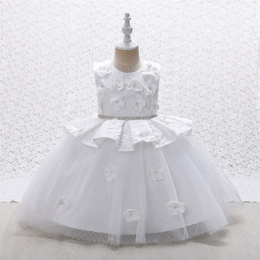 Lace Tulle Princess Flower Girl Dress | Sleeveless Tea