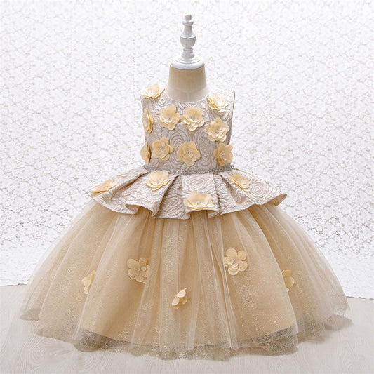 Lace Tulle Princess Flower Girl Dress | Sleeveless Tea