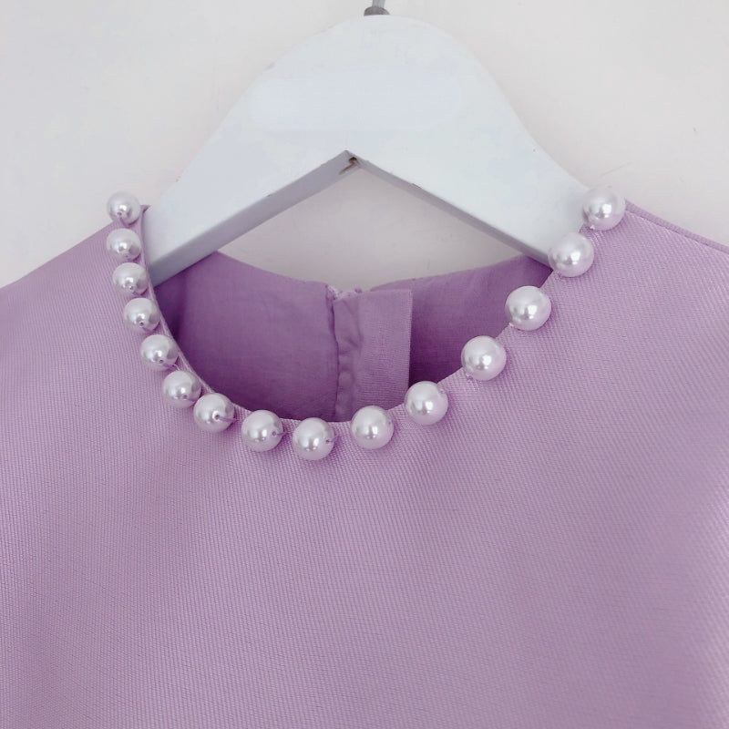 Lavender A-Line Satin Flower Girl Dress with Pearl Bow for Special Occasions