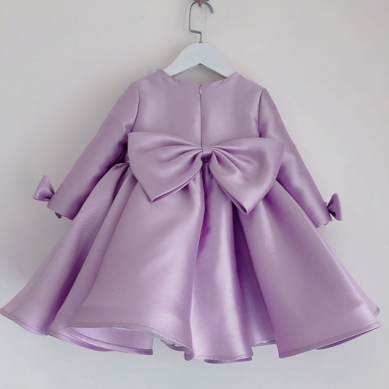 Lavender A-Line Satin Flower Girl Dress with Pearl Bow for Special Occasions
