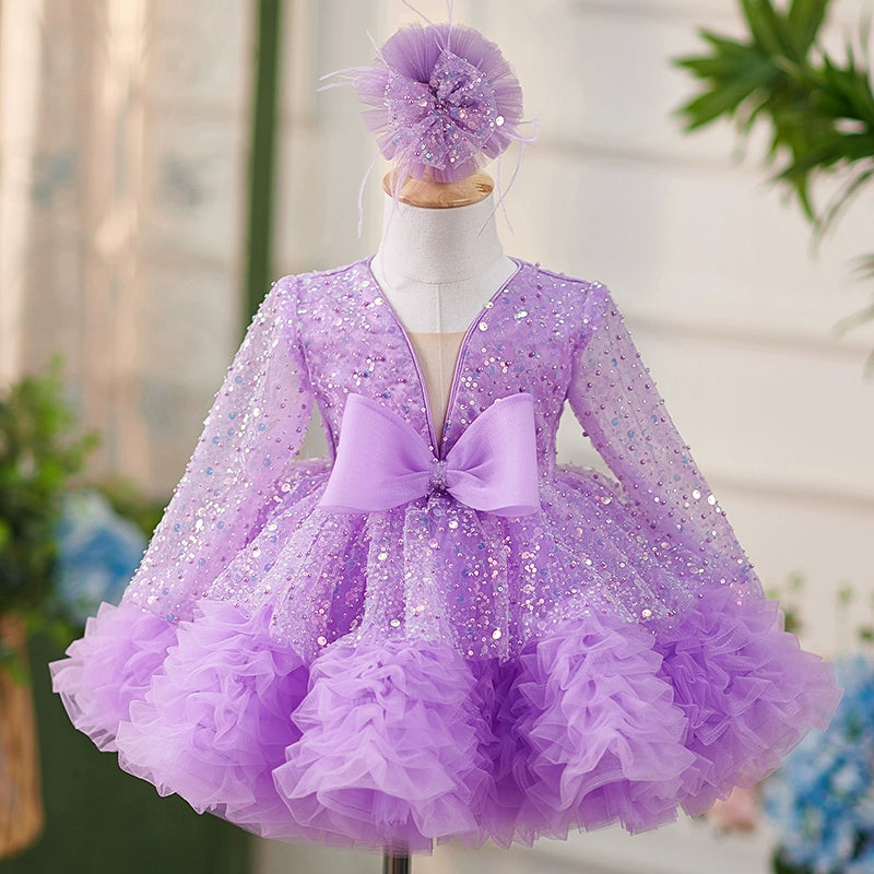 Lavender Sequin Ball Gown Dress – Girls' Special Occasion Knee Length Outfit