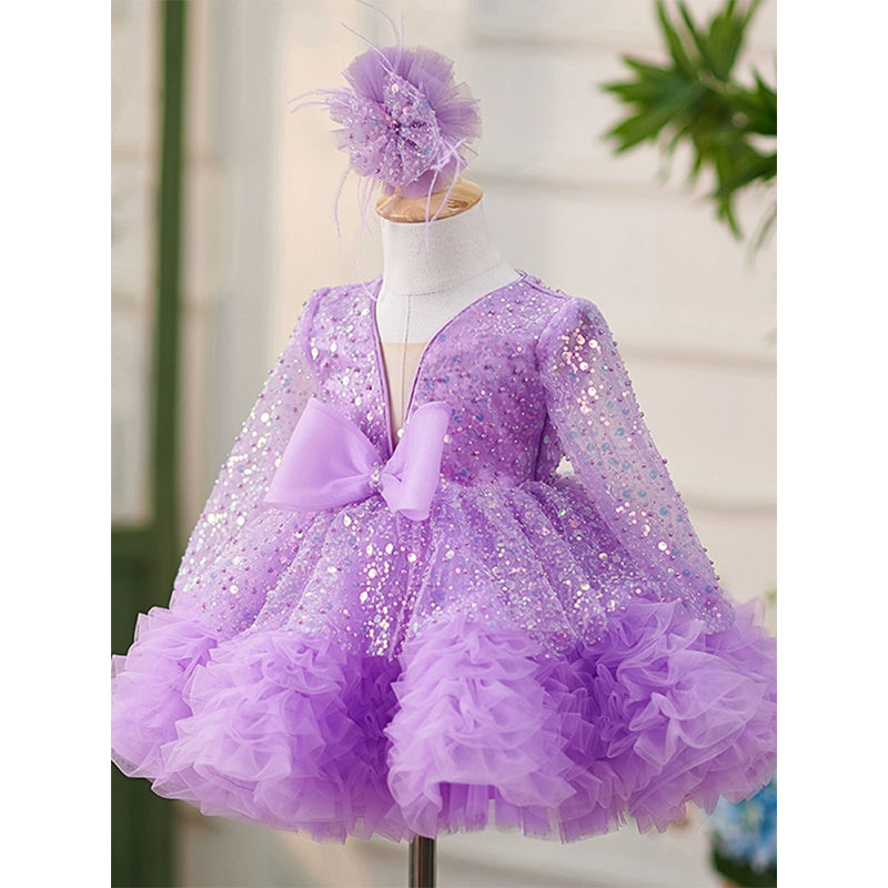 Lavender Sequin Ball Gown Dress – Girls' Special Occasion Knee Length Outfit