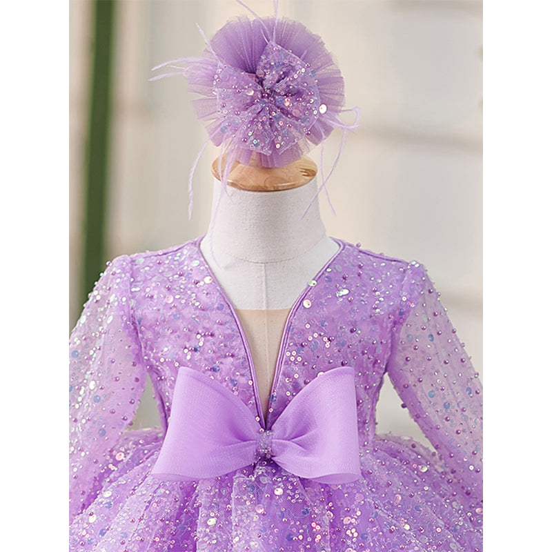 Lavender Sequin Ball Gown Dress – Girls' Special Occasion Knee Length Outfit