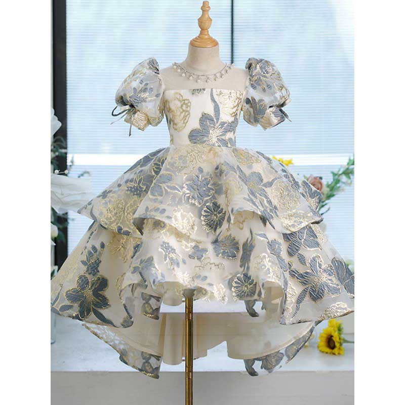 Light Blue Satin Ball Gown with Floral Embroidery – Girls Special Occasion Dress