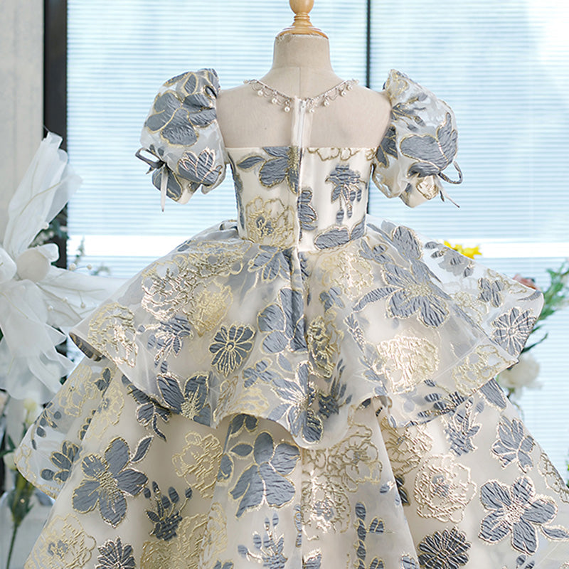 Light Blue Satin Ball Gown with Floral Embroidery – Girls Special Occasion Dress