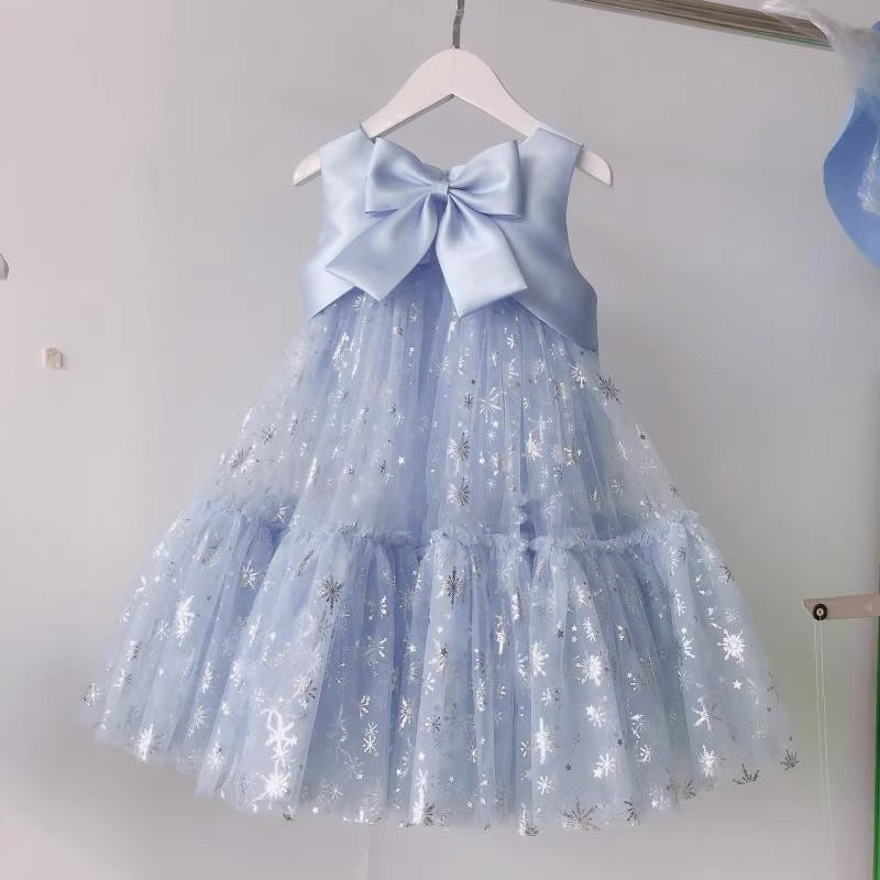 Light Blue Floral Embroidered A-Line Flower Girl Dress for Toddlers | Birthday & Party Outfit