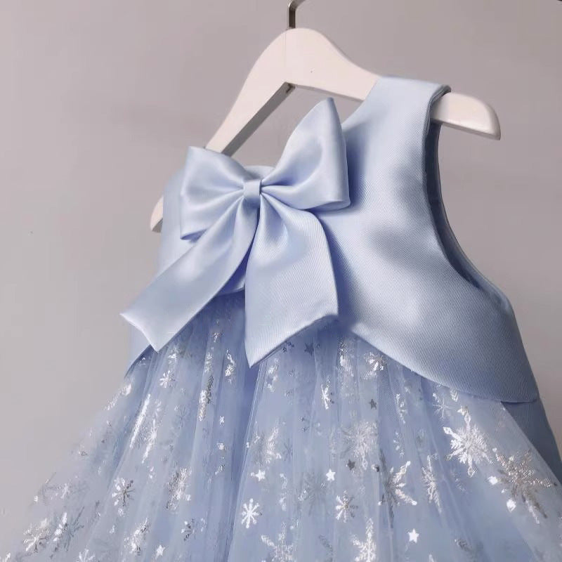 Light Blue Floral Embroidered A-Line Flower Girl Dress for Toddlers | Birthday & Party Outfit
