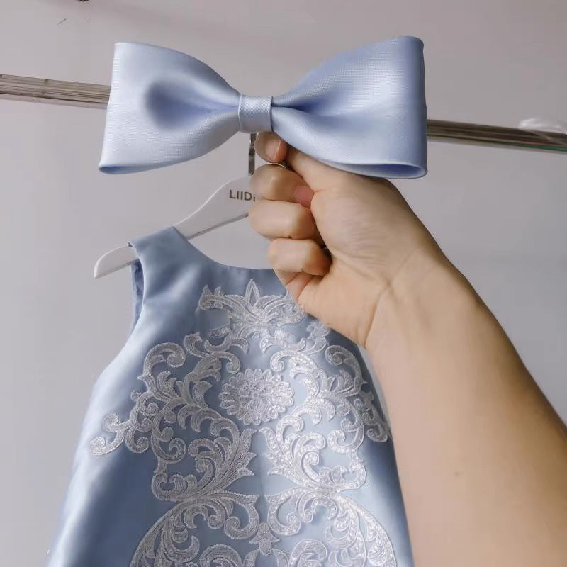 Light Blue Floral Embroidered A-Line Flower Girl Dress for Toddlers | Birthday & Party Outfit