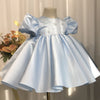 Light Blue Satin Ball Gown Princess Dress with Bows and Sequins for Girls