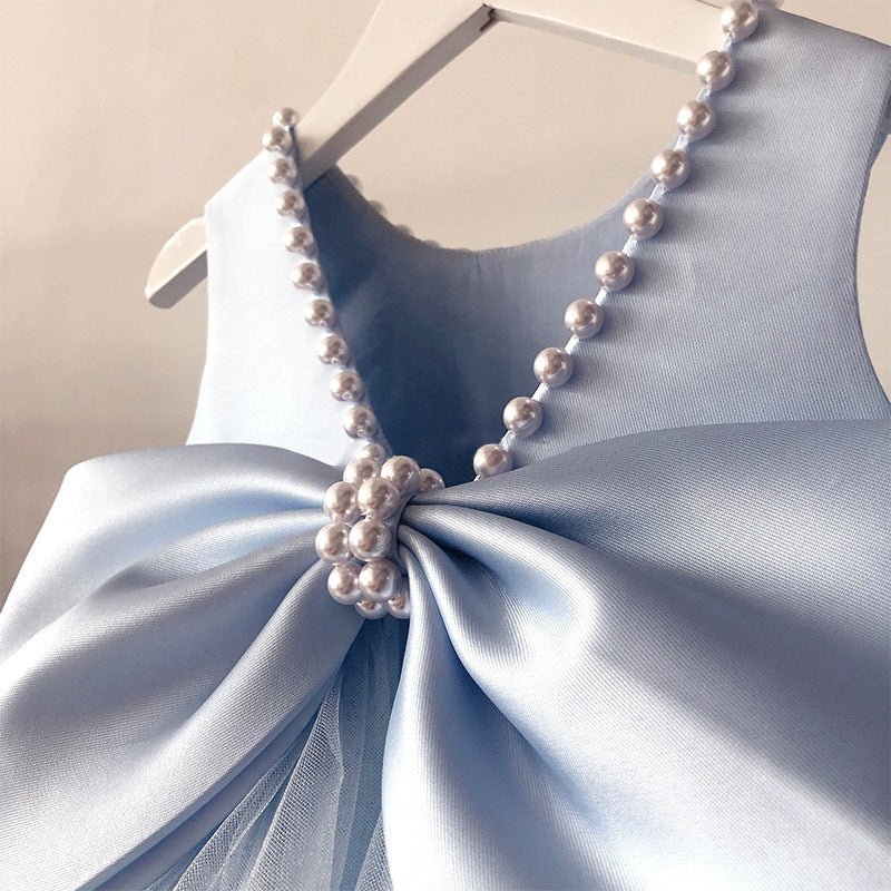 Light Blue Ball Gown for Girls – Tea Length Satin & Tulle Flower Girl Dress