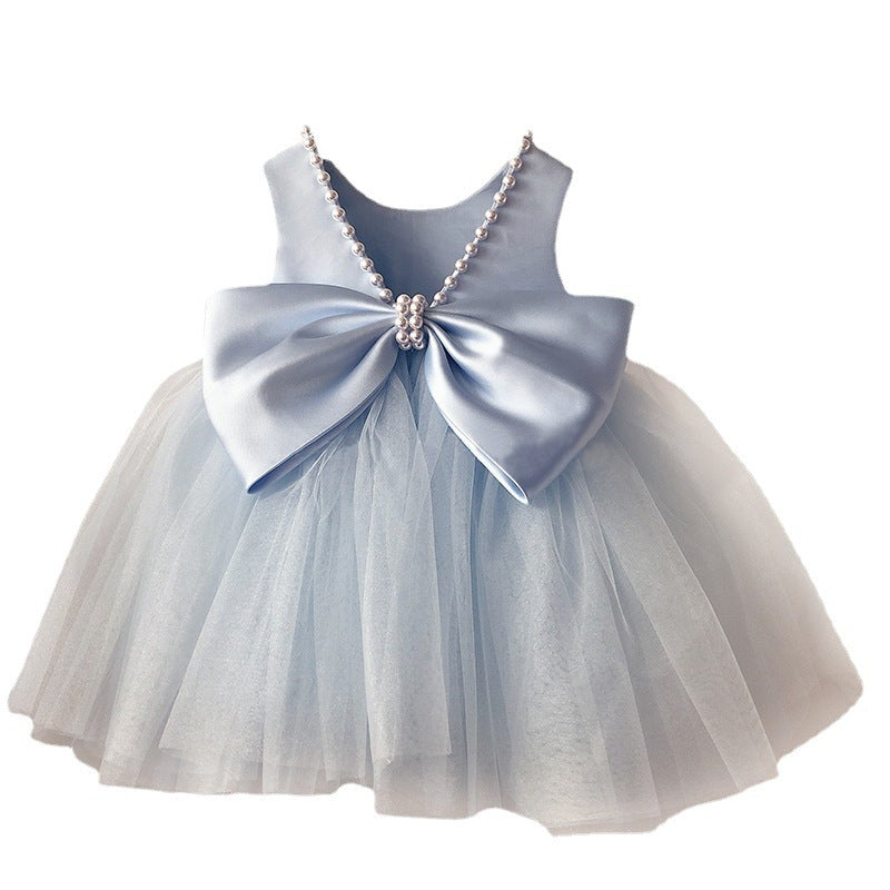 Light Blue Ball Gown for Girls – Tea Length Satin & Tulle Flower Girl Dress