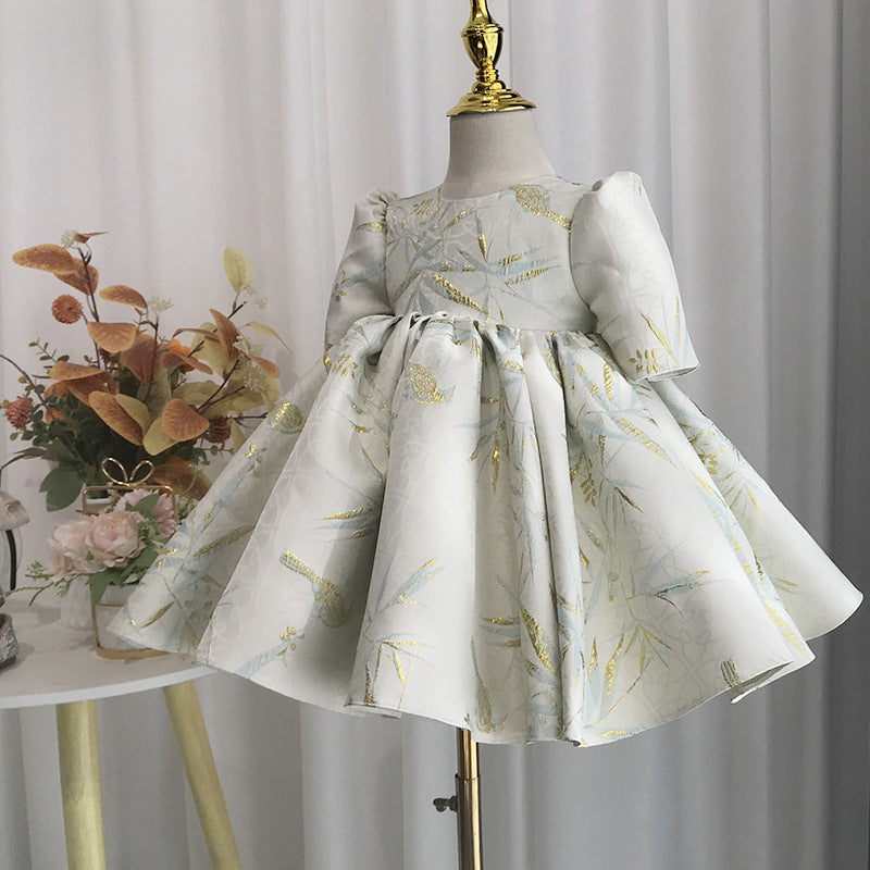 Light Green Floral Satin Ball Gown for Girls