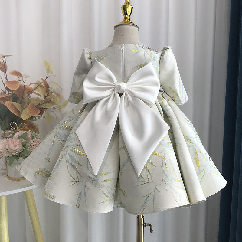 Light Green Satin Floral Ball Gown for Girls - Party & Special Occasion Dress