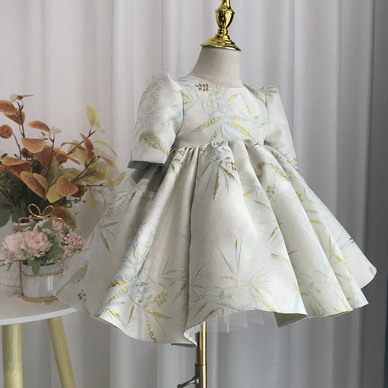 Light Green Satin Floral Ball Gown for Girls - Party & Special Occasion Dress