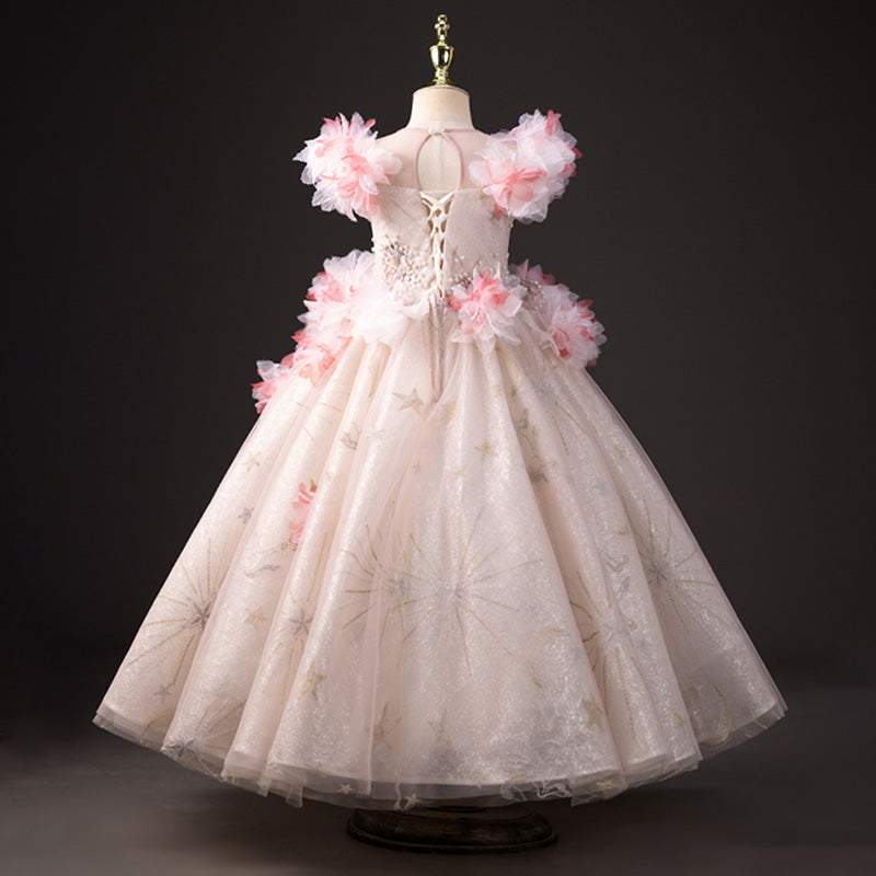 Light Pink Princess Dress for Girls Floor Length Tulle Party Gown (Ages 3-10)
