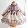 Lilac Lace Princess Flower Girl Dress with Mock Neck & Long Sleeves