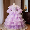 Lilac Princess Tulle Flower Girl Dress - Puff Long Sleeves