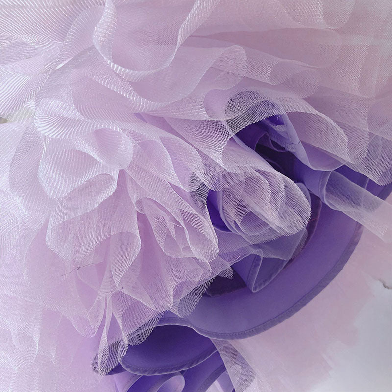 Lilac Satin Tulle A-Line Flower Girl Dress Sleeveless Keyhole