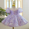 Lilac Sequin Princess Dress | Bow Puff Sleeves