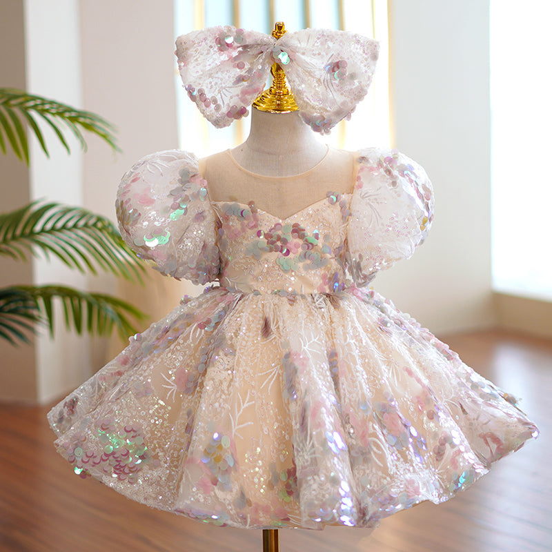 Lilac Sequin Princess Dress | Bows & Ruffles