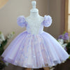 Lilac Tulle A-Line Flower Girl Dress Flower Beaded Knee