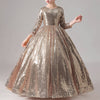 Long Sleeve Sequined Ball Gown Floor Length Dress for Girls