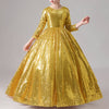 Long Sleeve Sequined Ball Gown Floor Length Dress for Girls