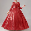 Long Sleeve Sequined Ball Gown Floor Length Dress for Girls
