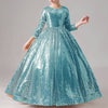 Long Sleeve Sequined Ball Gown Floor Length Dress for Girls