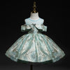 Mint Green A-Line Flower Girl Dress: Cold Shoulder Ruffle