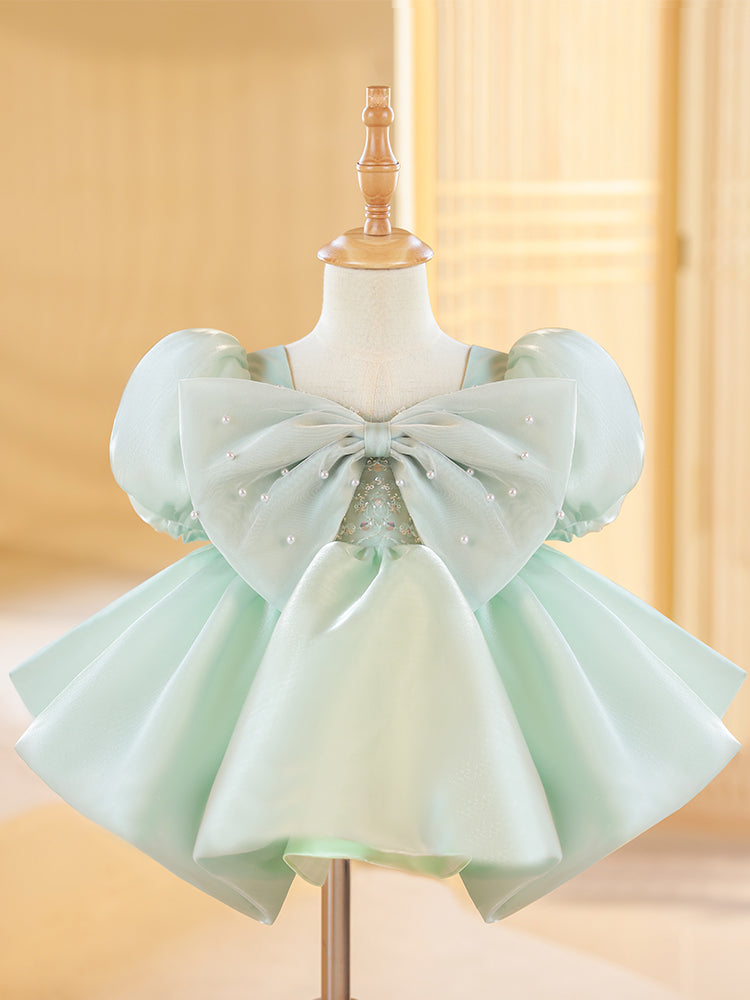 Mint Green Organza A-Line Flower Girl Dress with Bows Mint Green Organza A-Line Flower Girl Dress with Bows