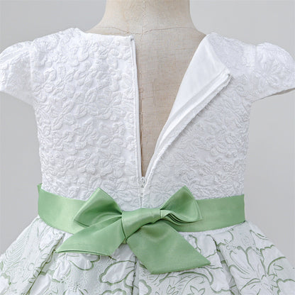 Mint Green Satin A-Line Flower Girl Dress - Floral Long Sleeve