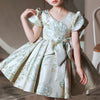 Mint Green Satin Princess Flower Girl Dress Bow Ruffle Knee