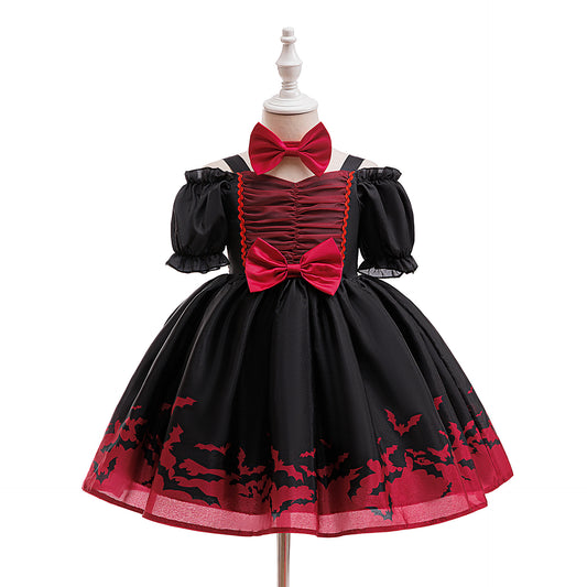 Black Off Shoulder Princess Dress for Girls Tea Length | Halloween & Party Outfit