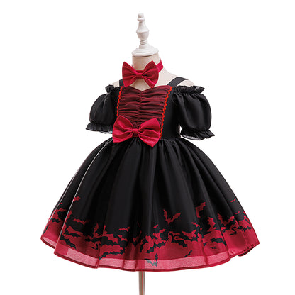 Black Off Shoulder Princess Dress for Girls Tea Length | Halloween & Party Outfit