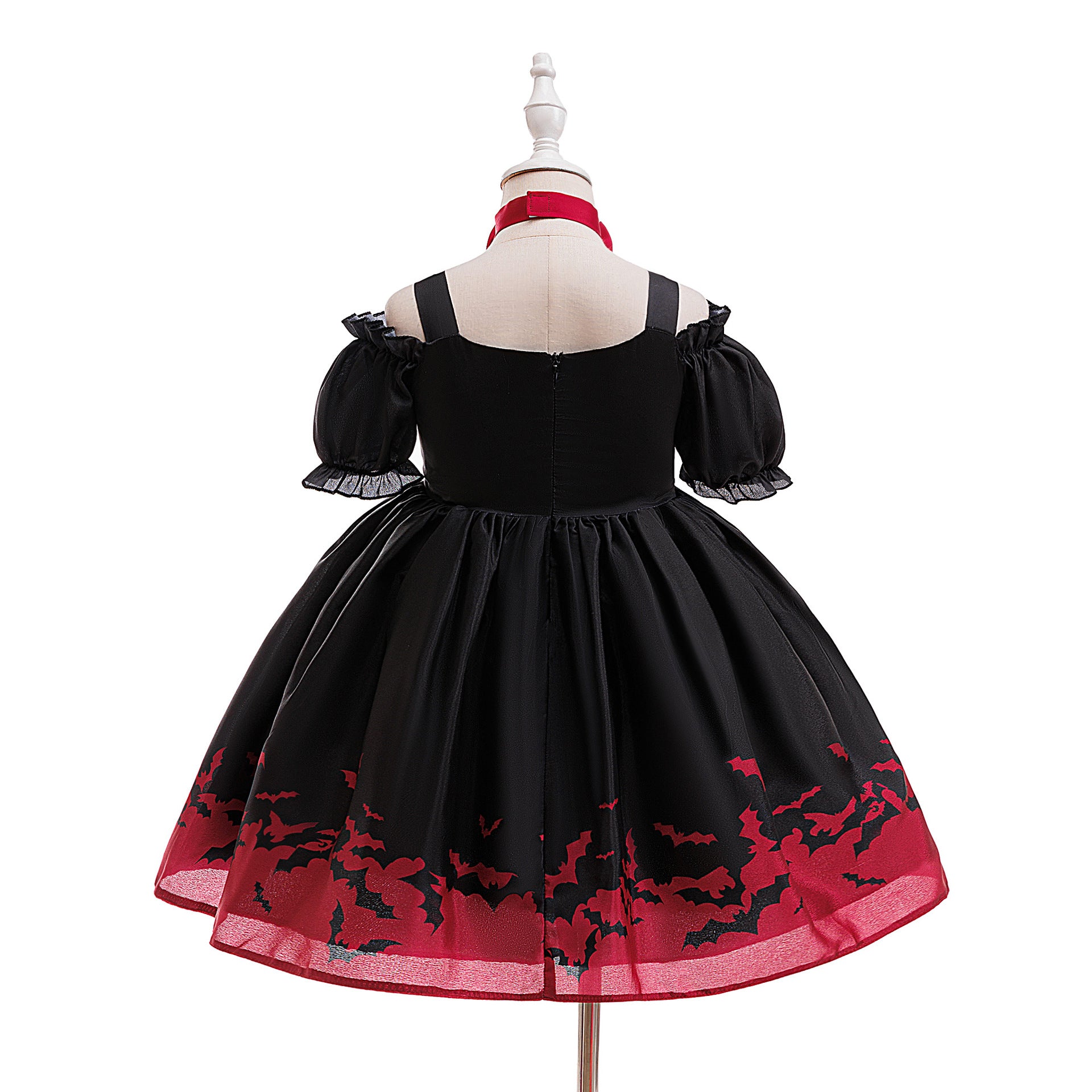 Black Off Shoulder Princess Dress for Girls Tea Length | Halloween & Party Outfit