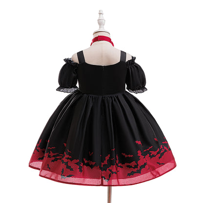 Black Off Shoulder Princess Dress for Girls Tea Length | Halloween & Party Outfit
