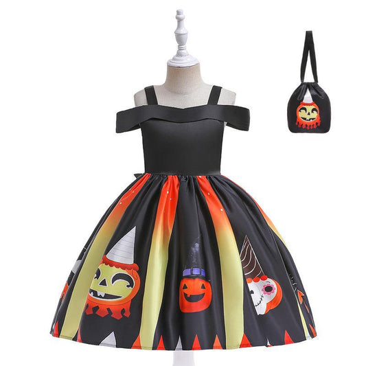 Girls' Black Off Shoulder Ruffle Princess Dress – Tea Length Party Gown