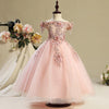 Off Shoulder Lace Tulle Flower Girl Dress | Floor Length