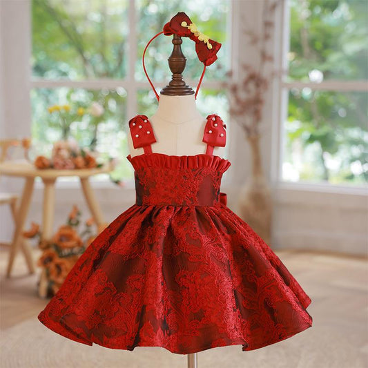 Off Shoulder Satin Ball Gown Dress for Girls with Floral Print and Bow