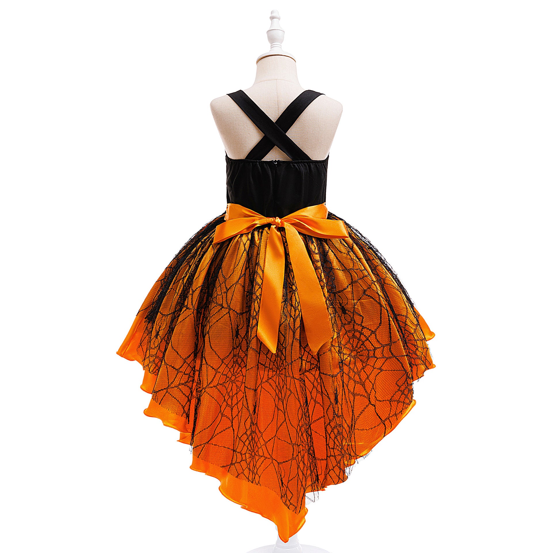 Orange A-Line Satin Tea Length Dress for Girls – Sleeveless Holiday & Party Dress