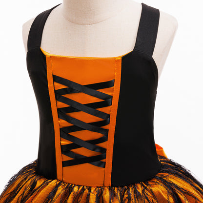 Orange A-Line Satin Tea Length Dress for Girls – Sleeveless Holiday & Party Dress