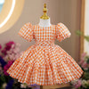 Orange Polyester Princess Flower Girl Dress Flower Puff Sleeve