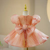 Orange Puffy Princess Organza Dress with Bows for Girls
